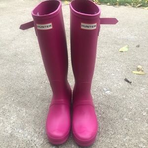 Pink tall hunter boots